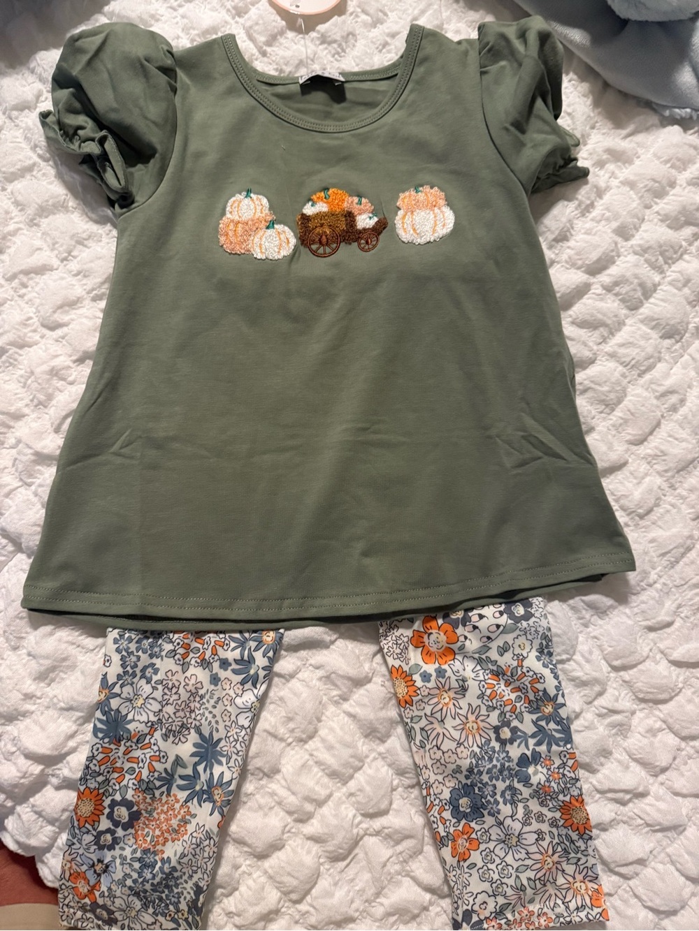 Girls Sage Pumpkin French Knot 2 pc set